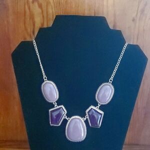 Purple acrylic beads on silver tone chain